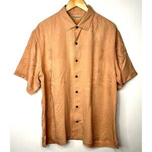 Tommy Bahama Mens Shirt Silk Hawaiian Textured Floral Camp Pink Salmon XL